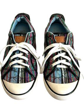 Coach Multicolor Plaid Low Top Sneakers with White Laces